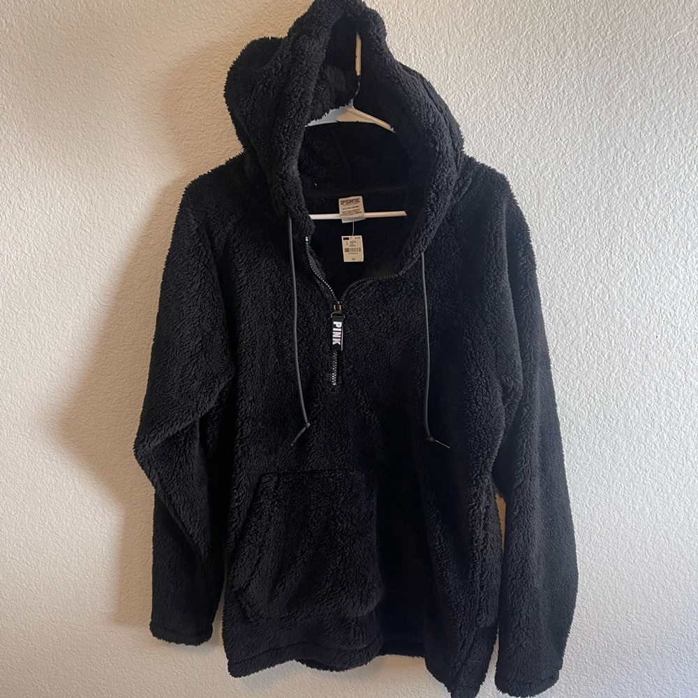 NWT PINK black pullover hoodie Sherpa